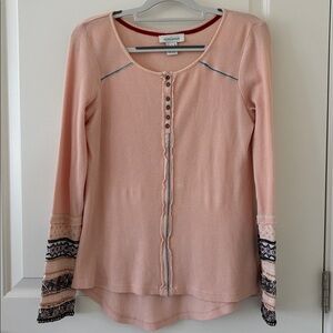 Sundance Caitlyn Henley Peach Waffle Knit with Embellished Sleeves